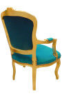 Бароков фотьойл от зелено кадифе и златно дърво в стил Луи XV