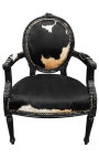 Sillón barroco de estilo Luis XVI piel de vaca real negro y blanco y madera negra