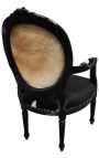 Baroka atzveltnes krēsls no Luija XVI stila īstas govs ādas melnbalta un melna koka