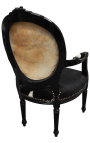 Fauteuil Louis XVI de style baroque vraie peau de vache noire et bois noir