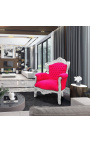 Gran sillón barroco de estilo fucsia terciopelo rosa y madera de plata