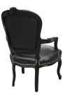 Baroka stila Louis XV atzveltnes krēsls no melna mākslīgās ādas ar rhinestones un melnu koku