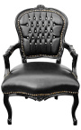 Poltrona barocca di Louis XV Similpelle nera con strass e legno nero - 1