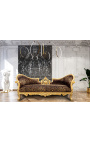 Barokk Napoleon III medaljongstil sofa leopardstoff og gulltre