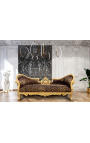 Canapea în stil baroc Napoleon al III-lea țesătură leopard și lemn auriu