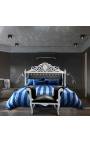 Baroque headboard leatherette black and rhinestones with silvered wood
