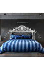 Barokk sengegavl i svart skinn og rhinestones med forsølvet tre