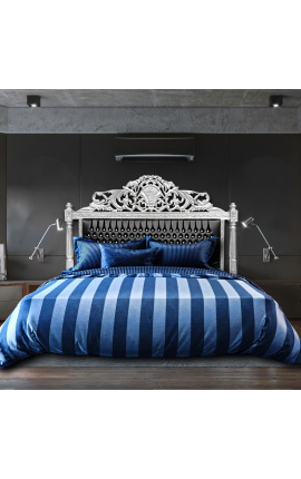 Barokk sengegavl i svart skinn og rhinestones med forsølvet tre