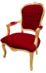 Barokkityylinen nojatuoli Ludvig XV tyylistä punaista viininpunaista samettia ja kultapuuta