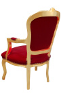 Fauteuil baroque de style Louis XV tissu velours rouge Bordeaux et bois doré