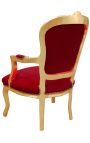 Barokna fotelja od crvenog bordo baršuna i zlatnog drva u stilu Luja XV