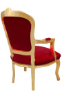 Baročni fotelj Louis XV Style Red Burgundija Velvet in Gold Wood - 22