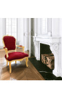 Poltrona barroca estilo Louis XV tecido de veludo vermelho Bordeaux e madeira dourada