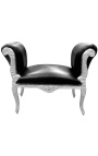 Baroque bench Louis XV style black false skin fabric and silver wood