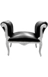 Ławka barokowa Louis XV styl czarny leatherette i srebrne drewno - 1