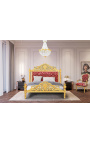 Barokna postelja rdeča "Šablone" satenske tkanine in zlato les
