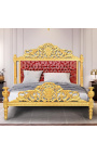 Cama barroca "Gobelins" tecido acetinado vermelho e madeira dourada