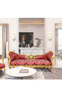 Бароков диван в стил Наполеон III, червен плат "Gobelins" и златно листно дърво