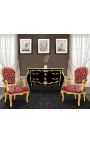 Grande cómoda barroca preta estilo Louis XV, bronzes dourados