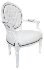 Barocksessel Louis XVI Weiße Kunstleder und glänzendes weißes Holz - 13