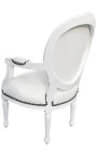 Poltrona barocca Louis XVI Stile in similpelle bianco e legno bianco lucido - 14