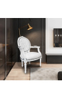 Barokowy fotel Louis XVI Styl White Leatherette i błyszczący biały drewno - 10