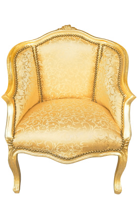Кресло Berge Louis XV Стиль золотая сатина ткани с золотым деревом
