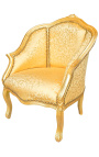 Křeslo Bergere zlatá saténová látka ve stylu Louis XV se zlatým dřevem
