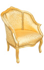 Bergere lænestol Louis XV stil guld satin stof med guld træ