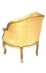Bergere-Sessel im Louis-XV-Stil aus goldenem Satinstoff mit goldenem Holz