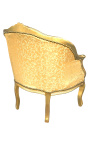 Bergere atzveltnes krēsls Louis XV stila zelta satīna audums ar zelta koku