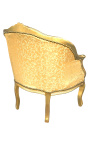 Bergere fotelj Louis XV style gold satine fabric with gold wood - 19