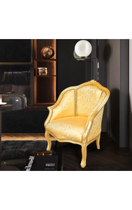 Bergère louis XV tessuto in oro satinato e legno dorato