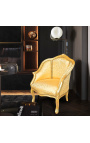 Bergere-Sessel im Louis-XV-Stil aus goldenem Satinstoff mit goldenem Holz