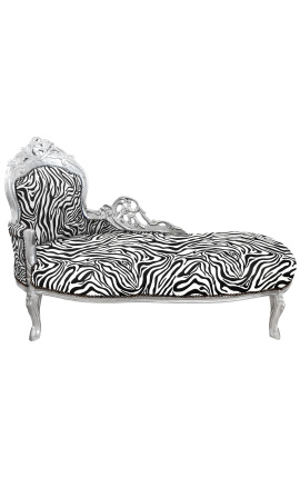 Grote barok chaise longue zebra stof en zilver hout