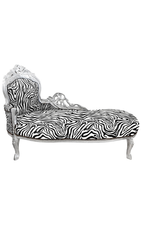 Large baroque chaise longue zebra fabric and silver wood