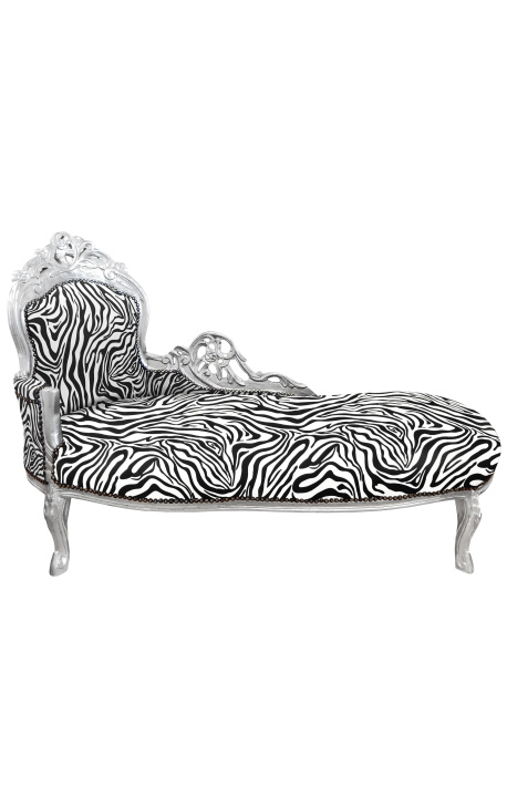 Grande méridienne baroque tissu zebre et bois argent