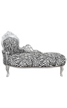 Grande méridienne baroque tissu zebre et bois argent - 1