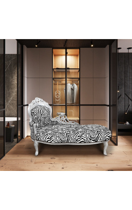 Große Barock-Chaiselongue aus Stoff mit Zebramuster und silbernem Holz