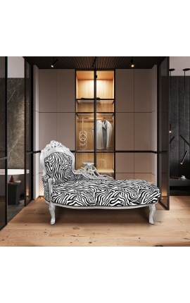 Grote barok chaise longue zebra stof en zilver hout