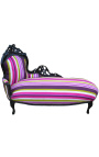 Grote chaise longue barok veelkleurige gestreepte stof en zwart hout