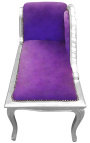 Louis XV-Chaiselongue aus violettem Samtstoff und silbernem Holz