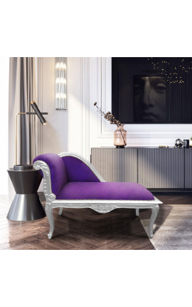 Louis XV-Chaiselongue aus violettem Samtstoff und silbernem Holz