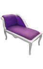 Louis XV-Chaiselongue aus violettem Samtstoff und silbernem Holz