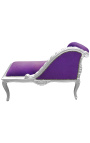 Louis XV-Chaiselongue aus violettem Samtstoff und silbernem Holz