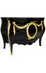 Commode buffet baroque italienne de style Louis XIV noire avec bronzes dorés