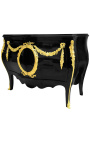 Commode buffet baroque italienne de style Louis XIV noire avec bronzes dorés