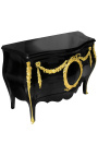 Commode buffet baroque italienne de style Louis XIV noire avec bronzes dorés