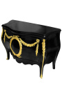 Commode buffet baroque italienne de style Louis XIV noire avec bronzes dorés
