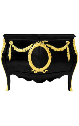 Dresser buffet baroque style of Louis XIV black with gold bronzes